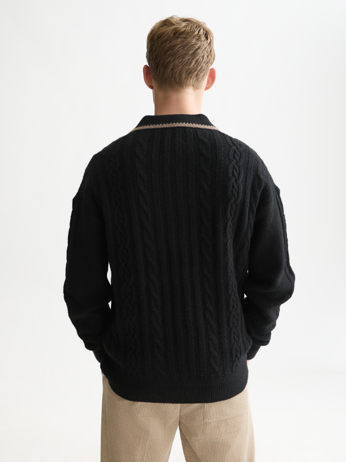 Soft Cable-Knit Wool-Blend Polo Pullover