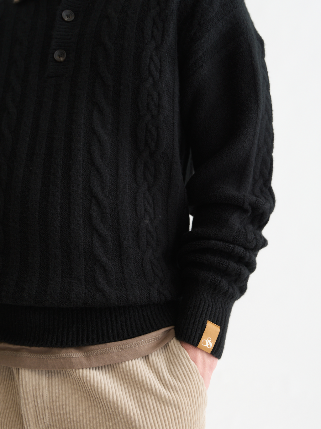 Soft Cable-Knit Wool-Blend Polo Pullover