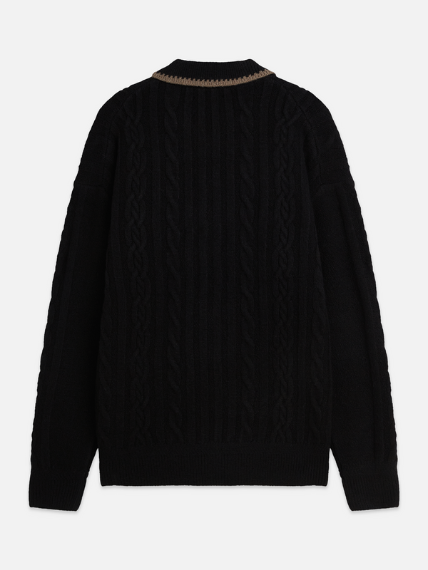 Soft Cable-Knit Wool-Blend Polo Pullover