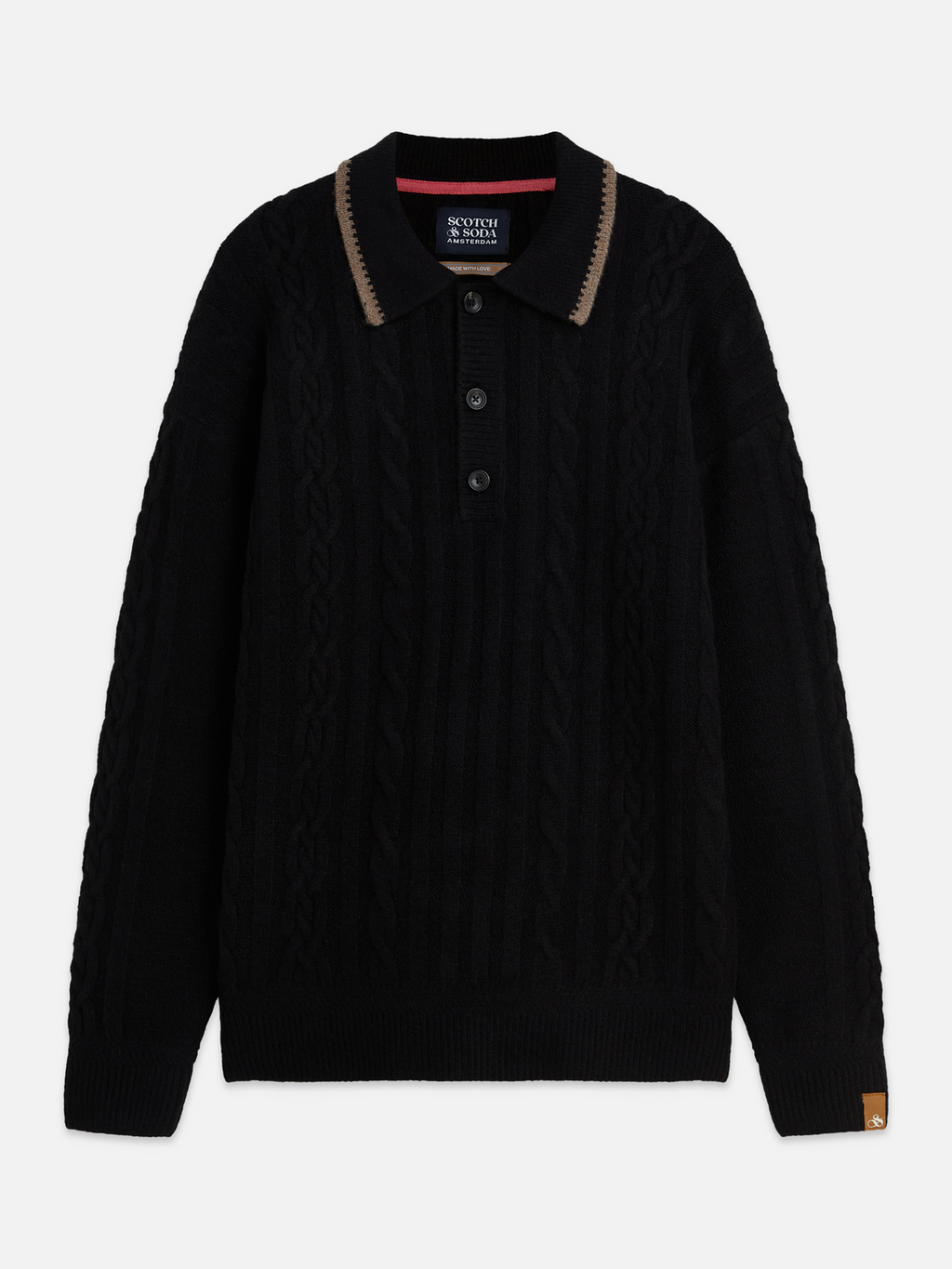 Soft Knit Polo Cable Dropped Shoulder Pullover
