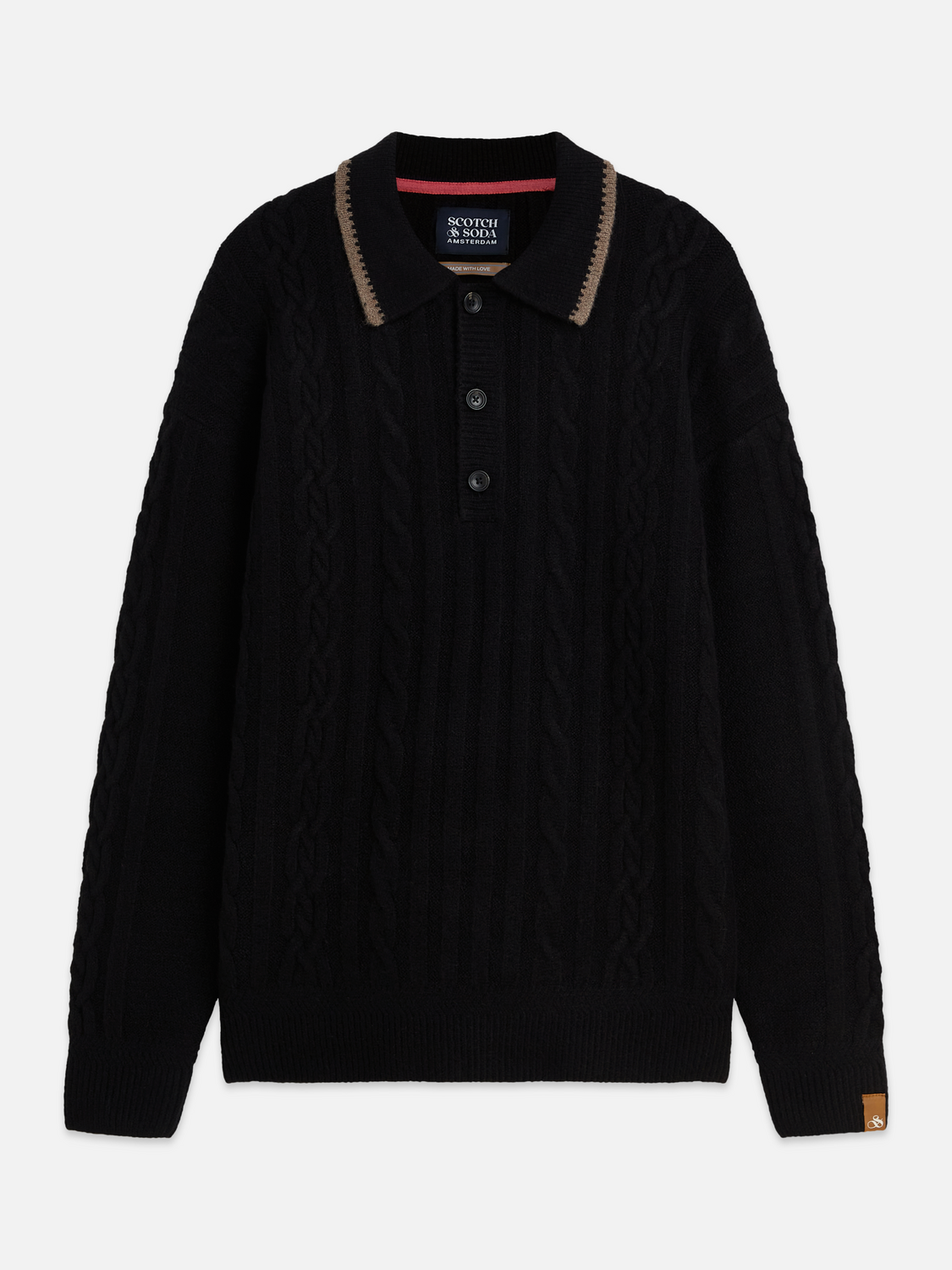 Soft Cable-Knit Wool-Blend Polo Pullover