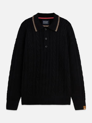 Soft Cable-Knit Wool-Blend Polo Pullover