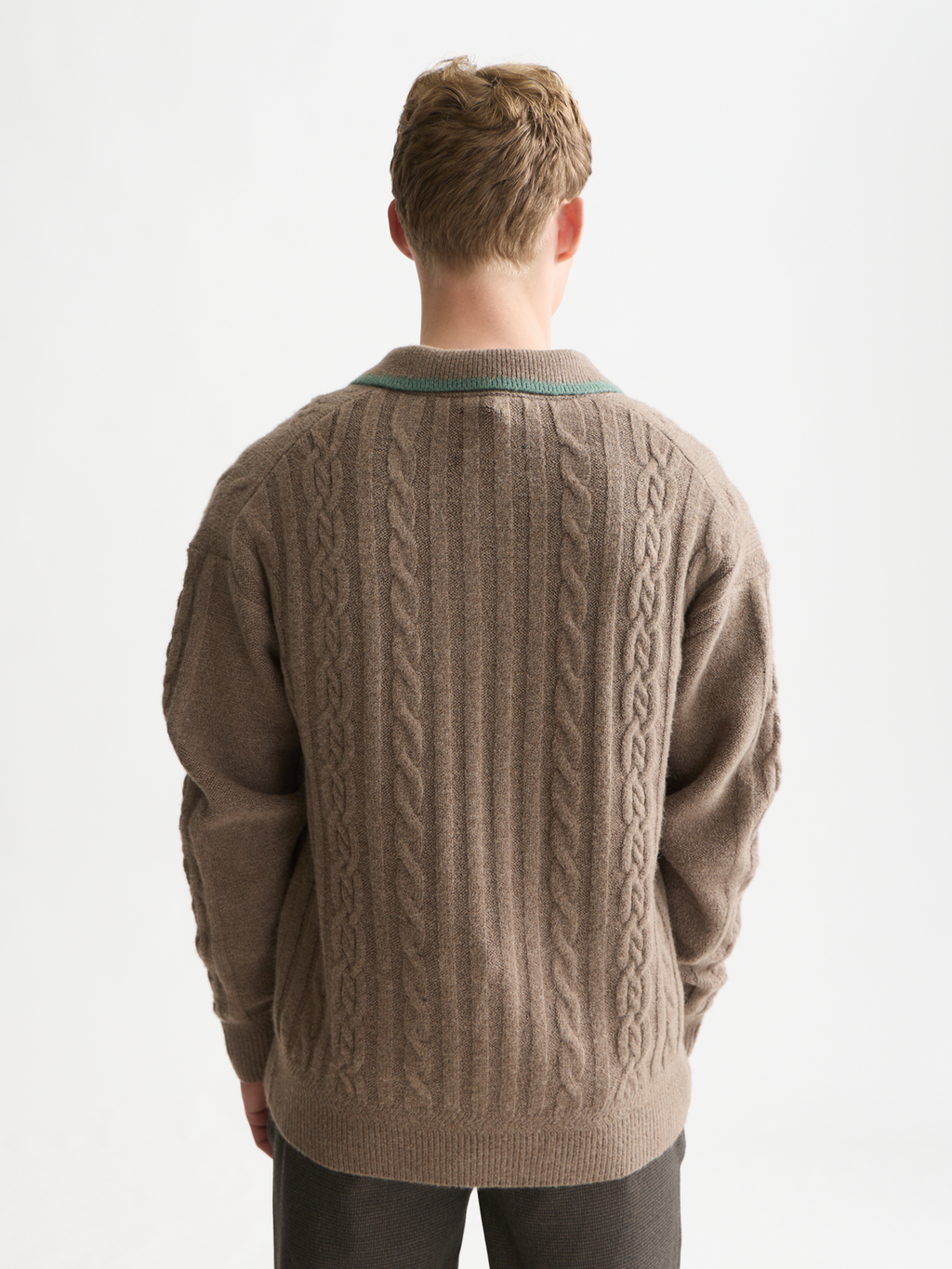 Soft Cable-Knit Wool-Blend Polo Pullover