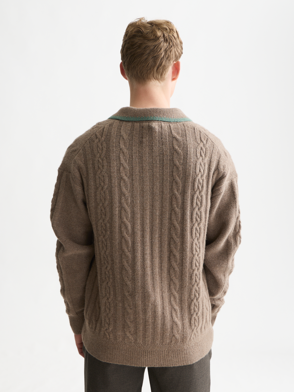 Soft Cable-Knit Wool-Blend Polo Pullover