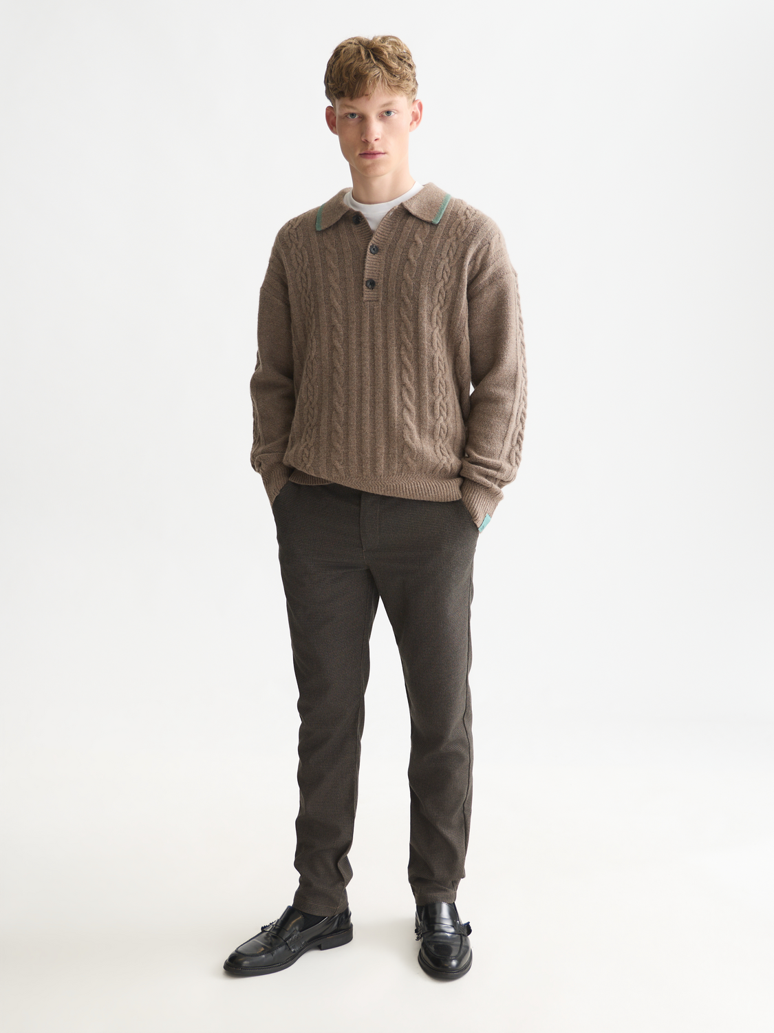 Soft Cable-Knit Wool-Blend Polo Pullover