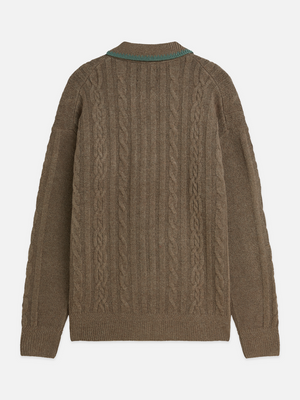 Soft Cable-Knit Wool-Blend Polo Pullover