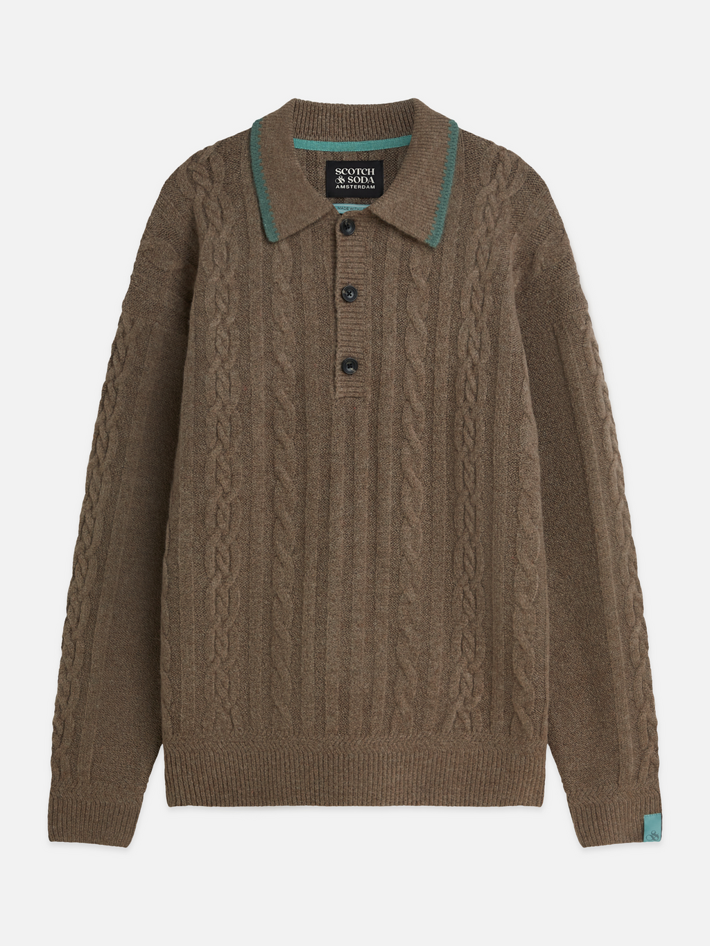 Soft Knit Polo Cable Dropped Shoulder Pullover