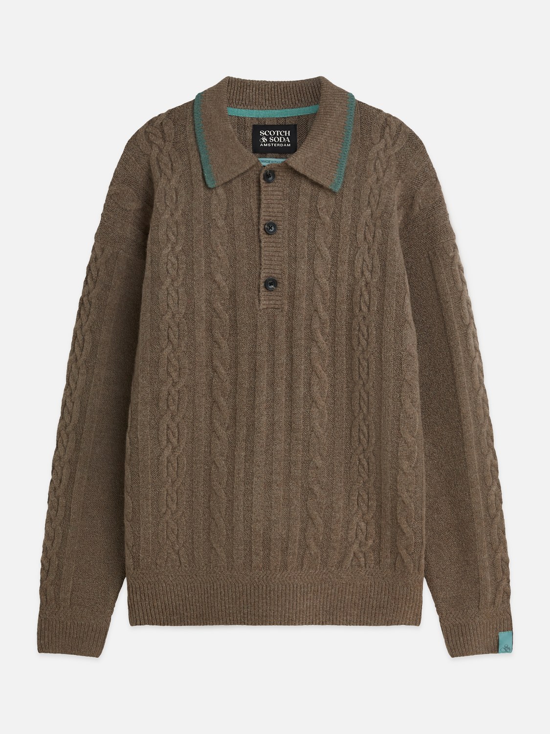 Soft Cable-Knit Wool-Blend Polo Pullover