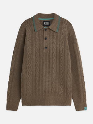 Soft Cable-Knit Wool-Blend Polo Pullover