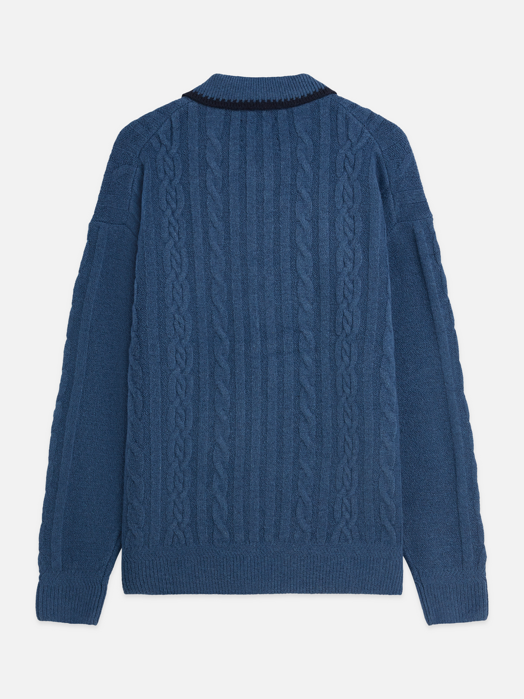 Soft Knit Polo Cable Dropped Shoulder Pullover