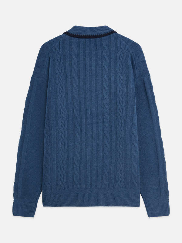 Soft Knit Polo Cable Dropped Shoulder Pullover