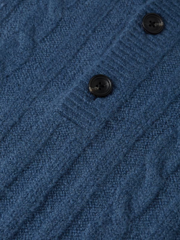 Soft Knit Polo Cable Dropped Shoulder Pullover