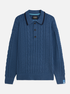 Soft Knit Polo Cable Dropped Shoulder Pullover