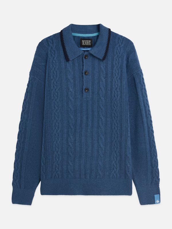 Soft Knit Polo Cable Dropped Shoulder Pullover