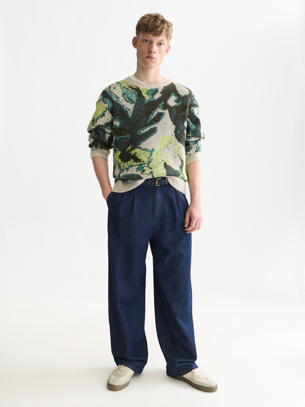 Pull ample en coton et lin mélangés, motif aquarelle