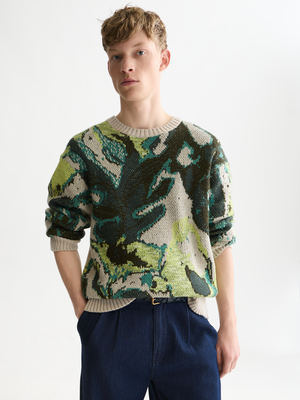 Pull ample en coton et lin mélangés, motif aquarelle
