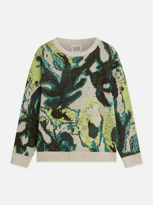 Pull ample en coton et lin mélangés, motif aquarelle