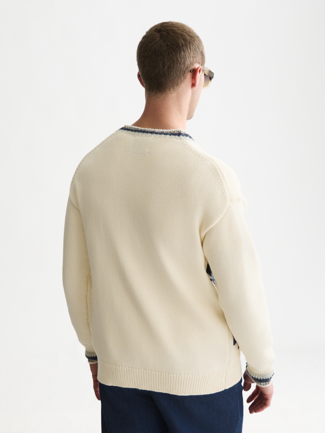 Intarsia Cotton-Blend Dropped Shoulder Cardigan
