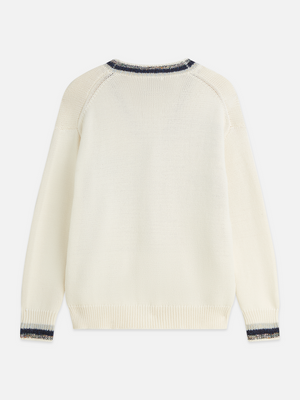 Intarsia Cotton-Blend Dropped Shoulder Cardigan