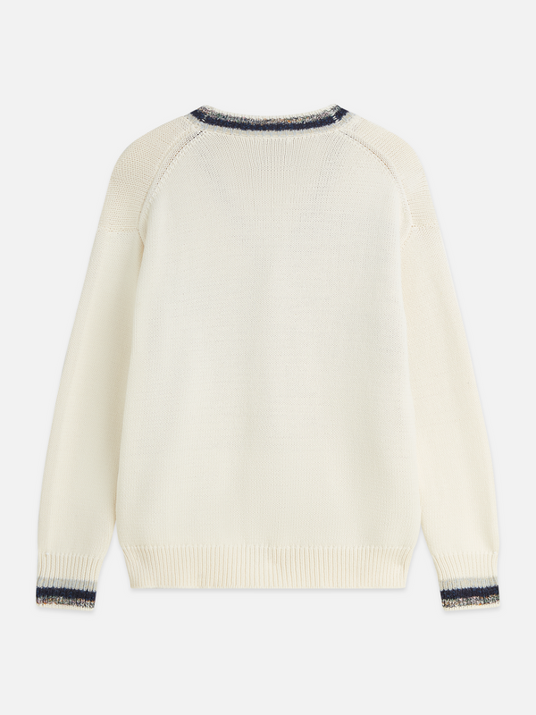 Intarsia Cotton-Blend Dropped Shoulder Cardigan