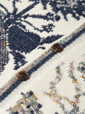 Intarsia Cotton-Blend Dropped Shoulder Cardigan