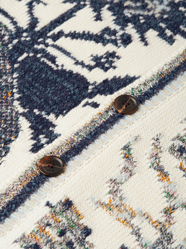 Intarsia Cotton-Blend Dropped Shoulder Cardigan