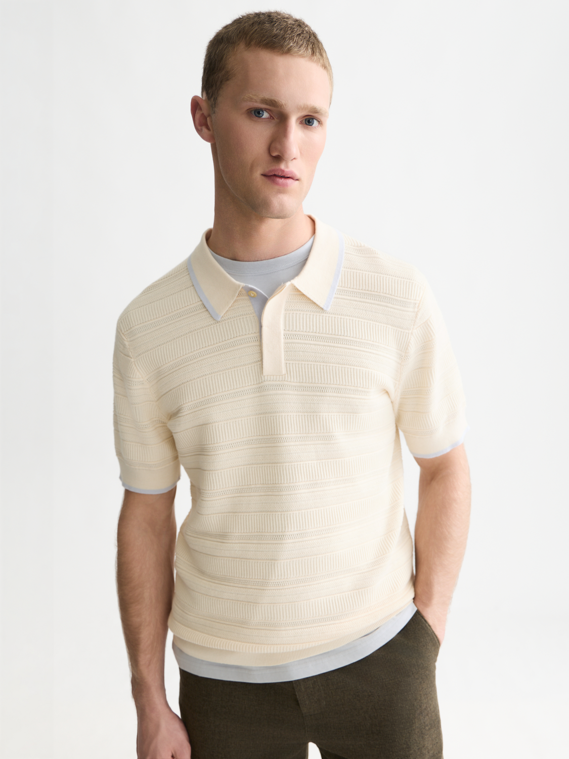 Structured Knitted Regular-Fit Polo
