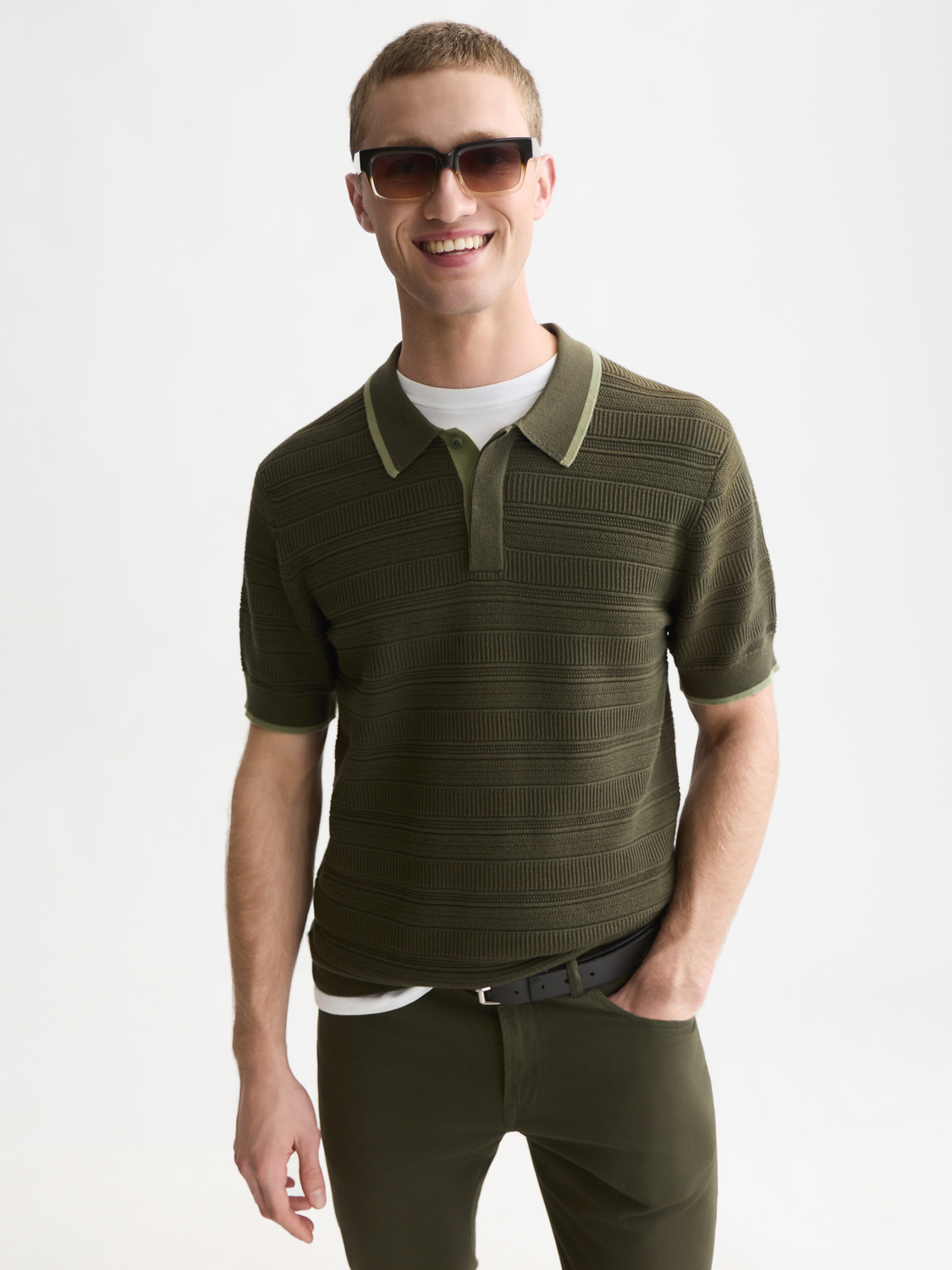 Structured Knitted Regular-Fit Polo