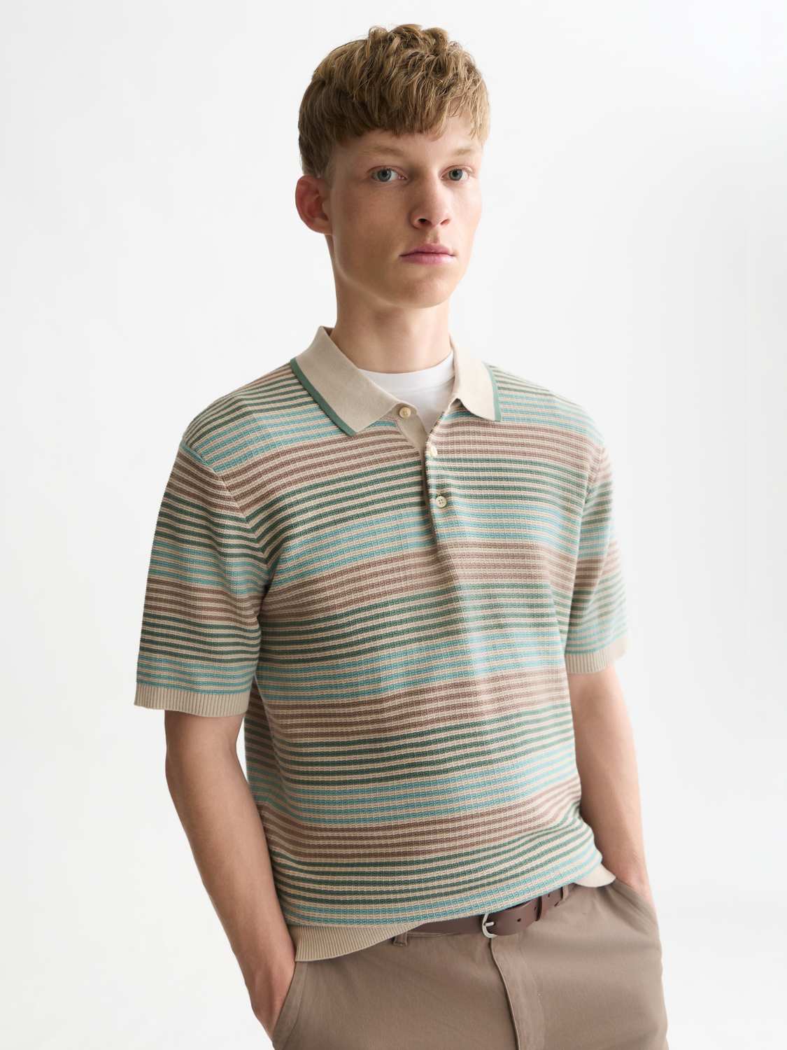 Textured Striped Cotton Polo