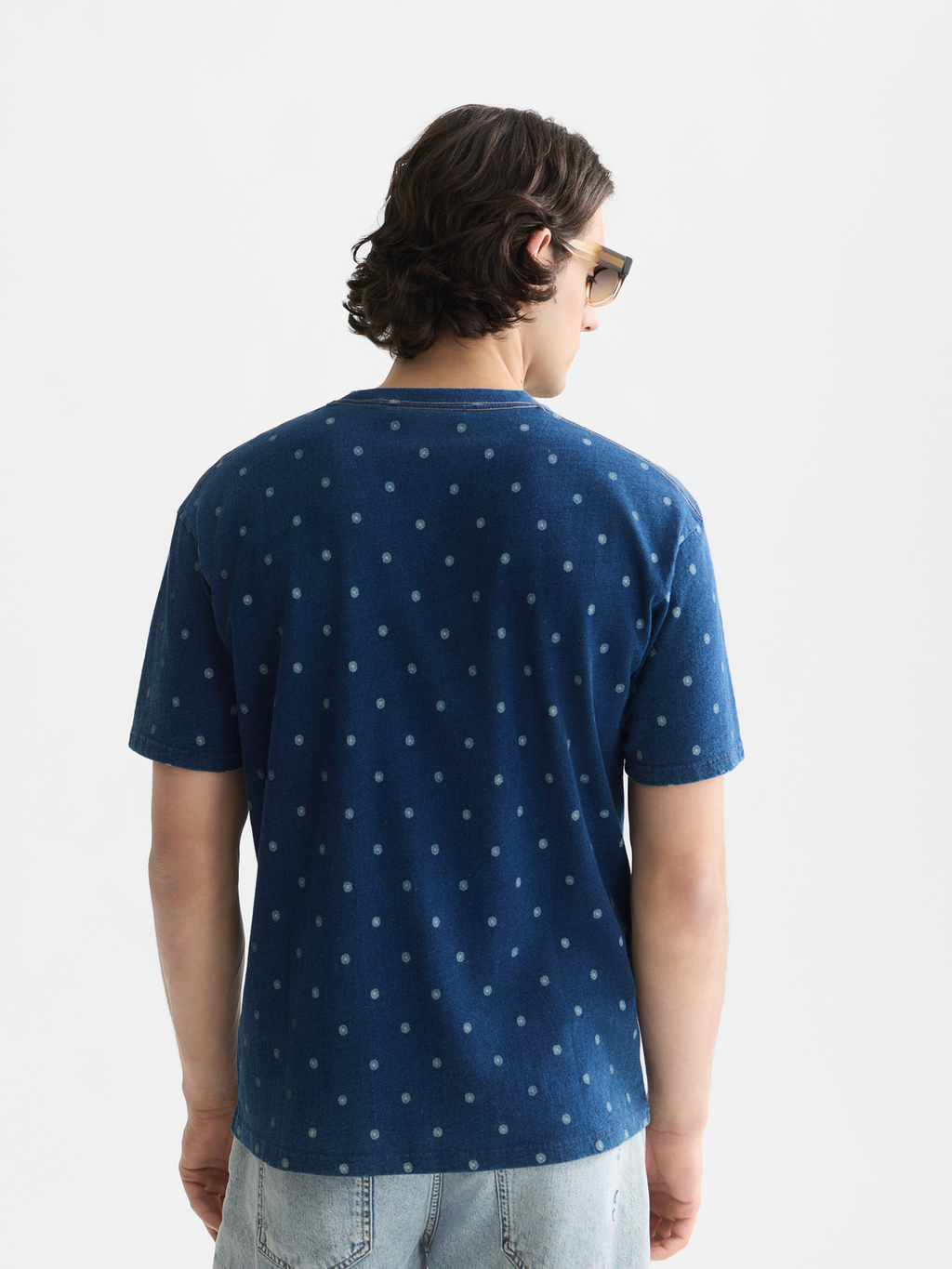 Micro Printed Indigo Relaxed-Fit T-Shirt