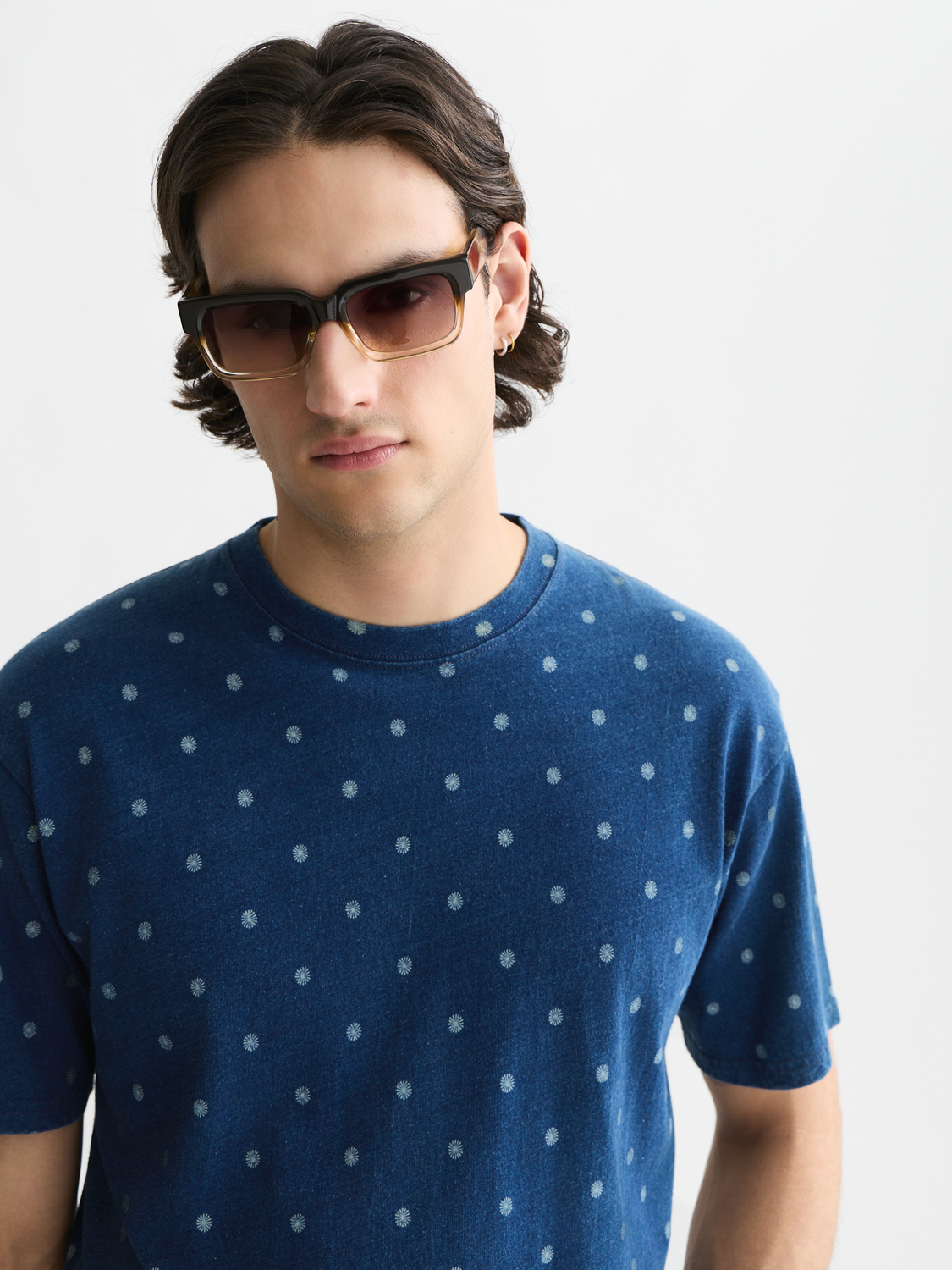 Micro Printed Indigo Relaxed-Fit T-Shirt