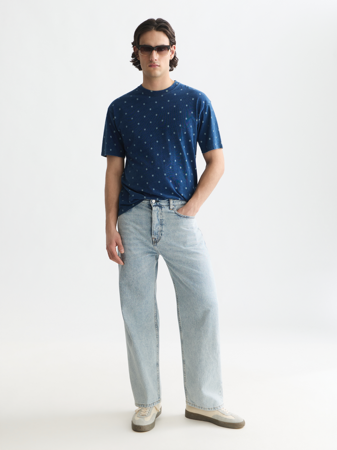Micro Printed Indigo Relaxed-Fit T-Shirt