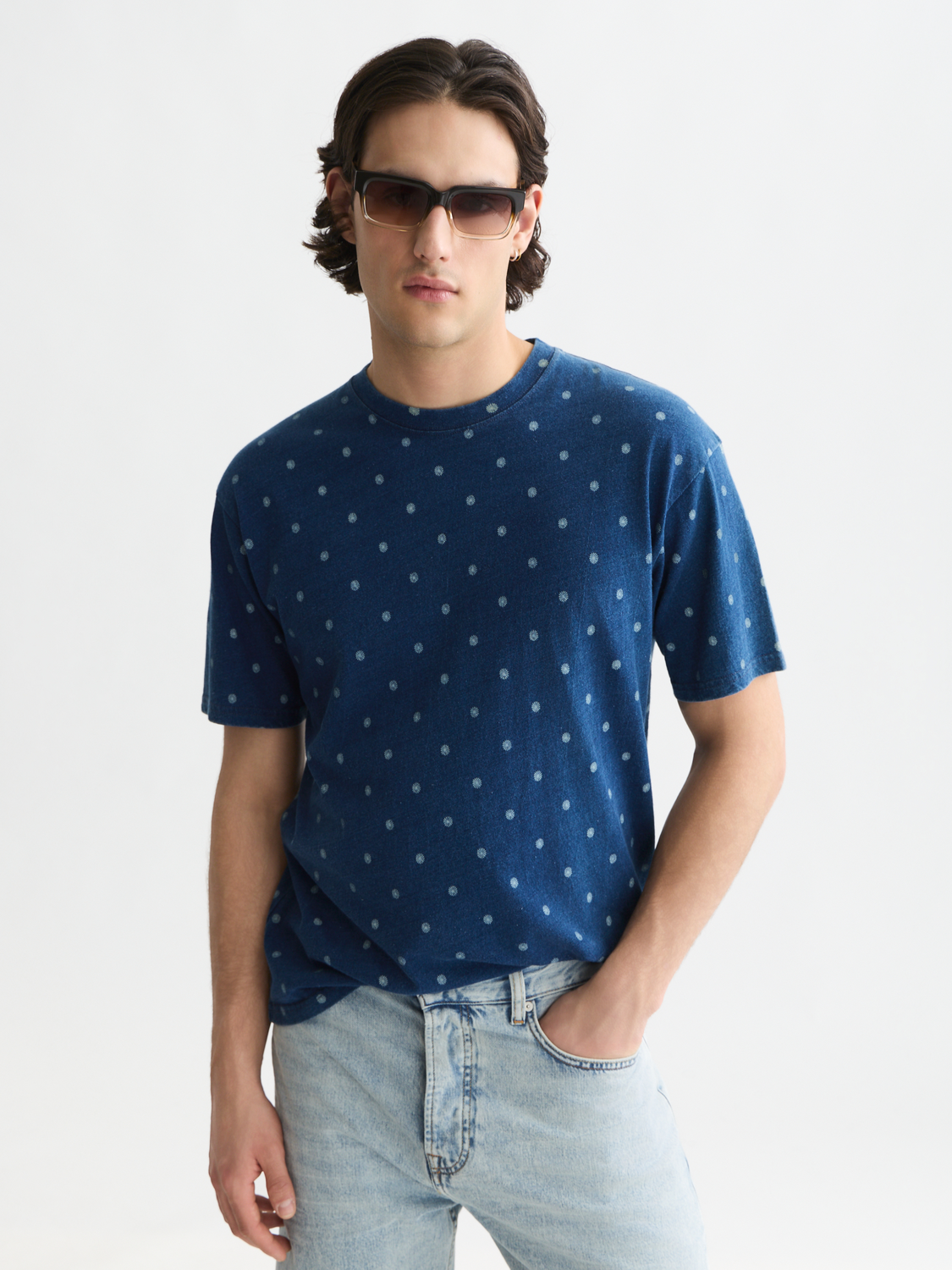 Micro Printed Indigo Relaxed-Fit T-Shirt