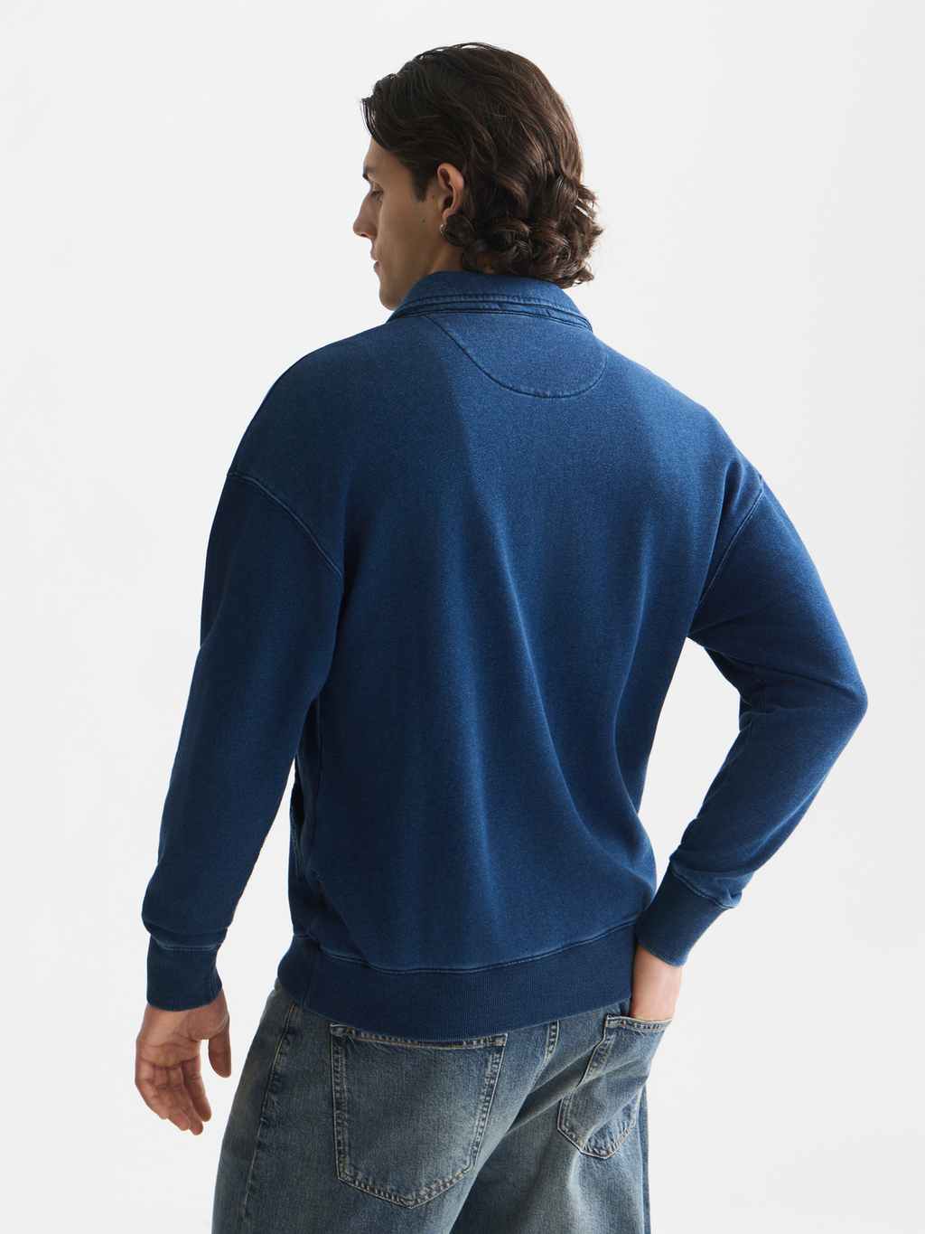 Washed Indigo Half Zip Relaxed-Fit Sweatshirt