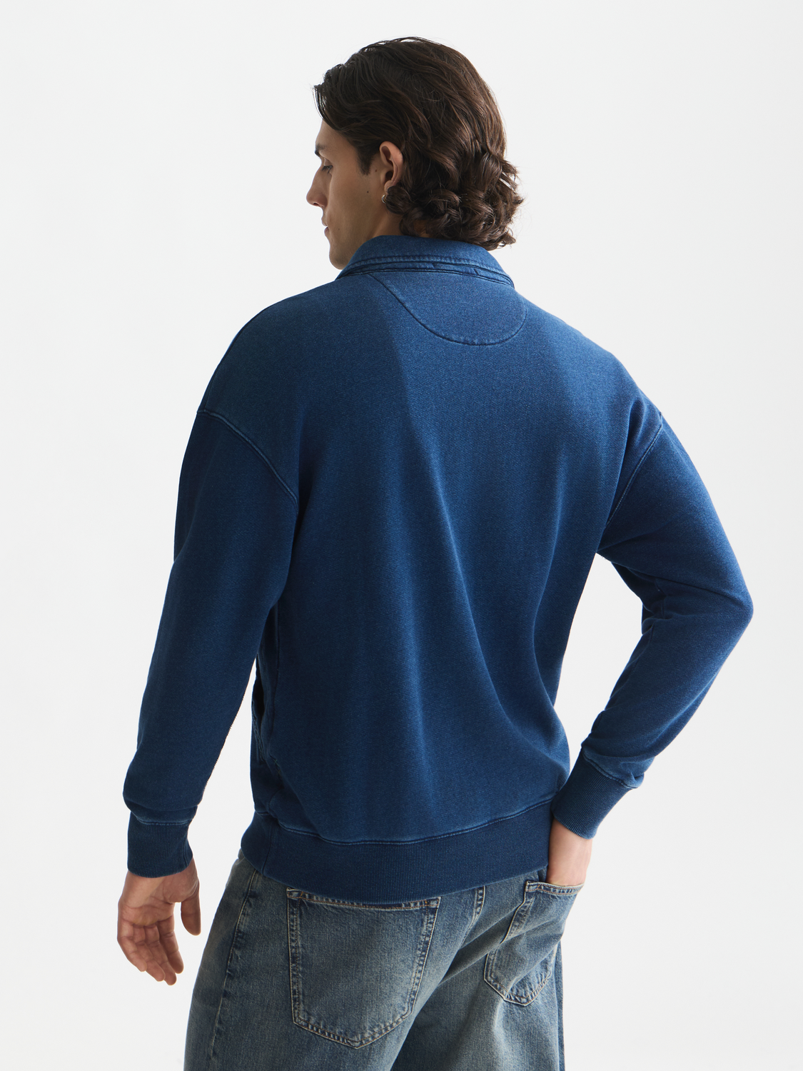 Washed Indigo Half Zip Relaxed-Fit Sweatshirt