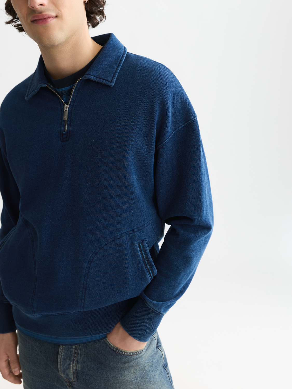 Washed Indigo Half Zip Relaxed-Fit Sweatshirt