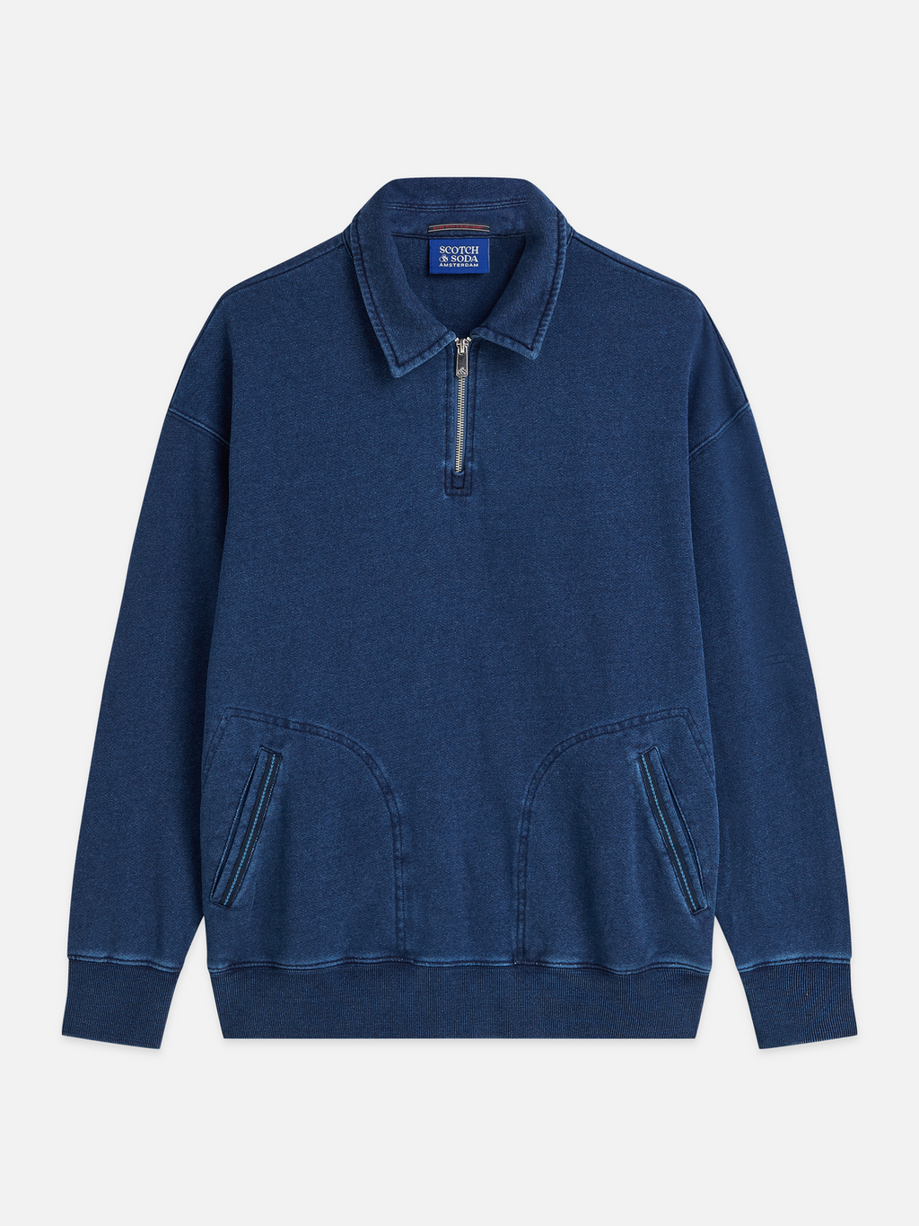 Washed Indigo Half Zip Relaxed-Fit Sweatshirt