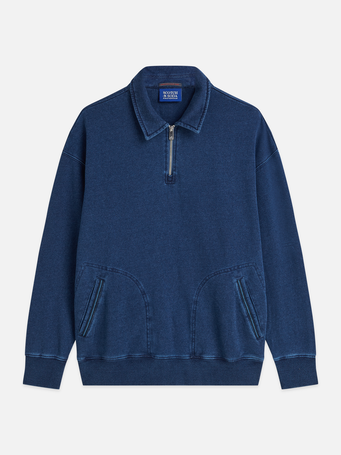 Washed Indigo Half Zip Relaxed-Fit Sweatshirt
