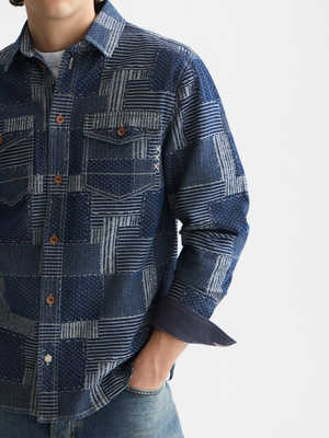 Denim Patchwork Relaxed-Fit Overshirt