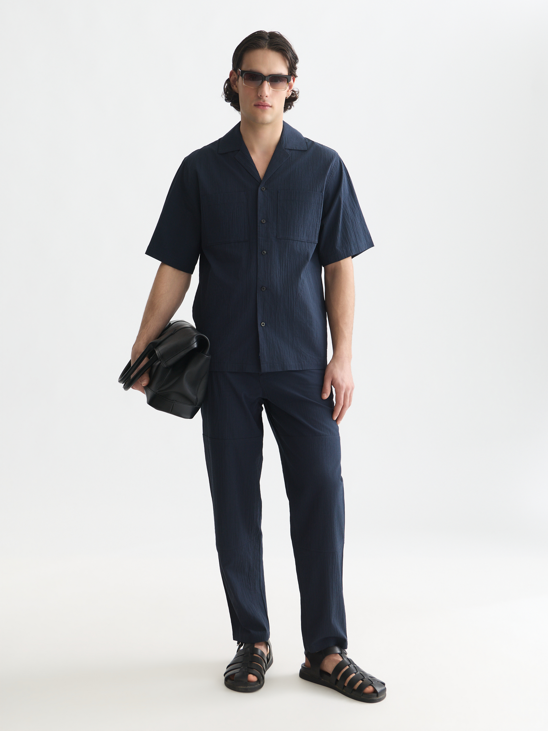 Crinckled Cotton-Blend Relaxed Straight-Fit Chino