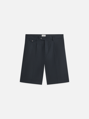 Pleated Linen-Blend Herringbone Wide Fit Chino Shorts