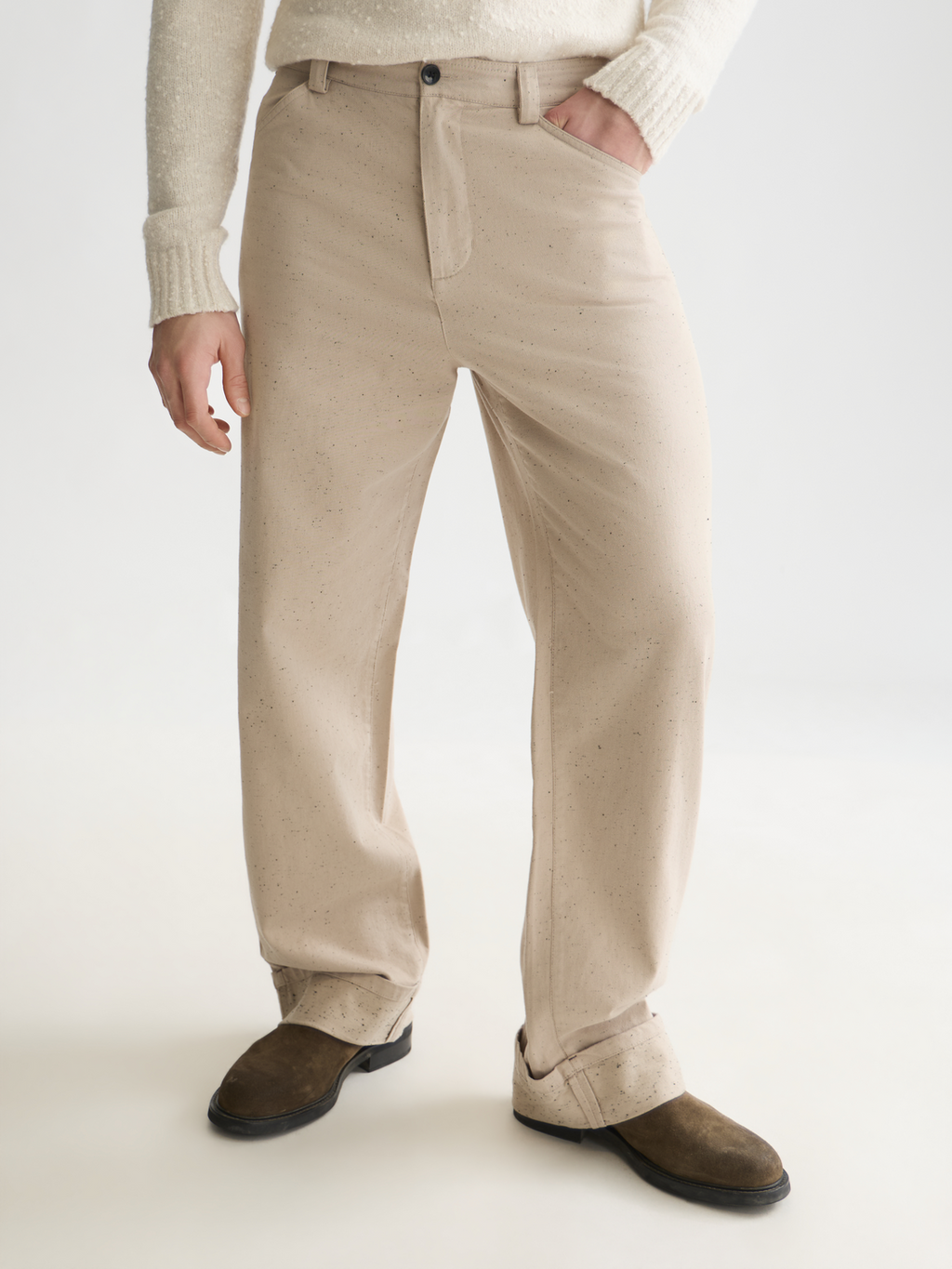 Speckled Cotton Twill Loose Pant