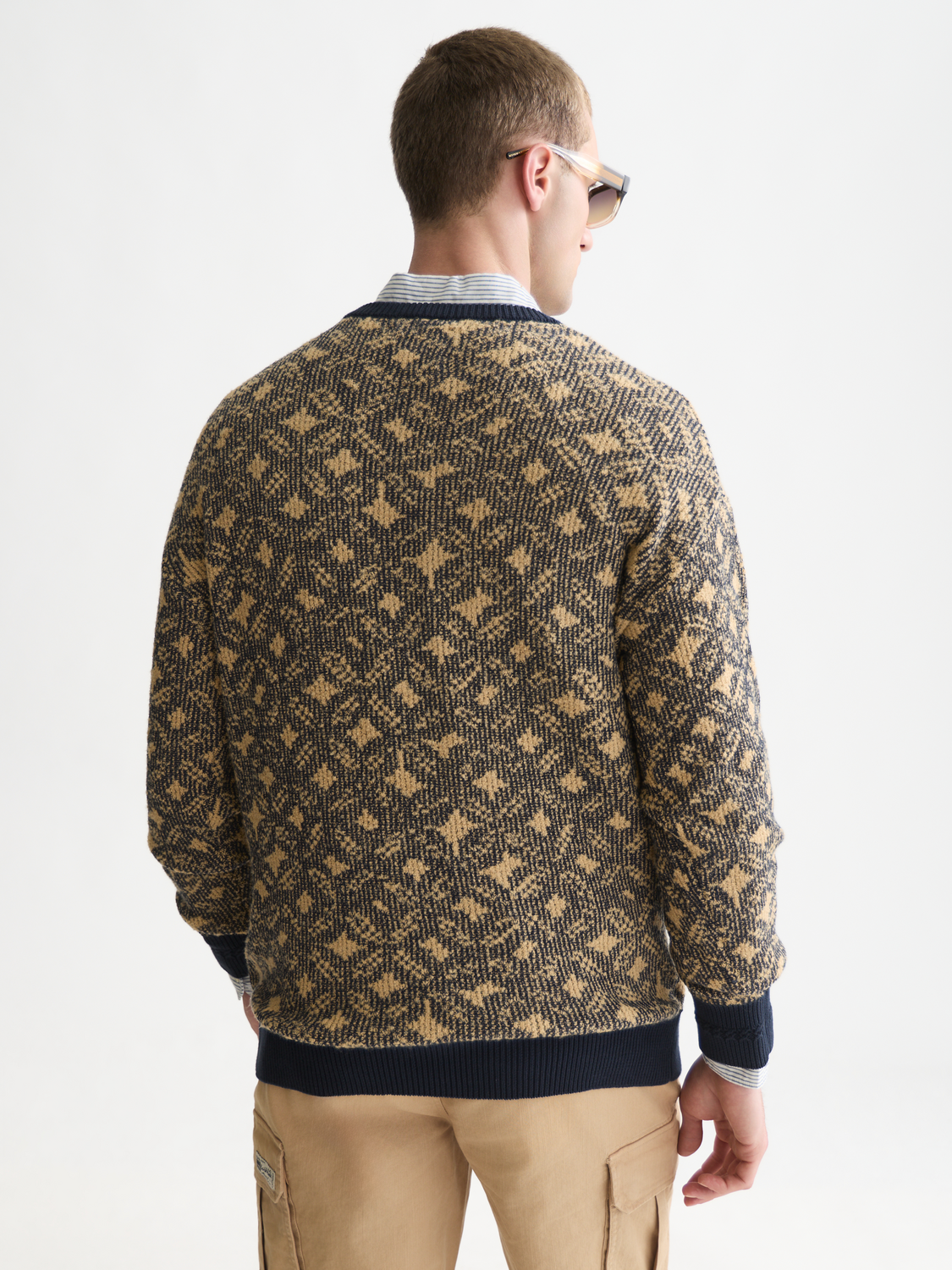 Jacquard Wool-Blend Extra Dropped Shoulder Pullover