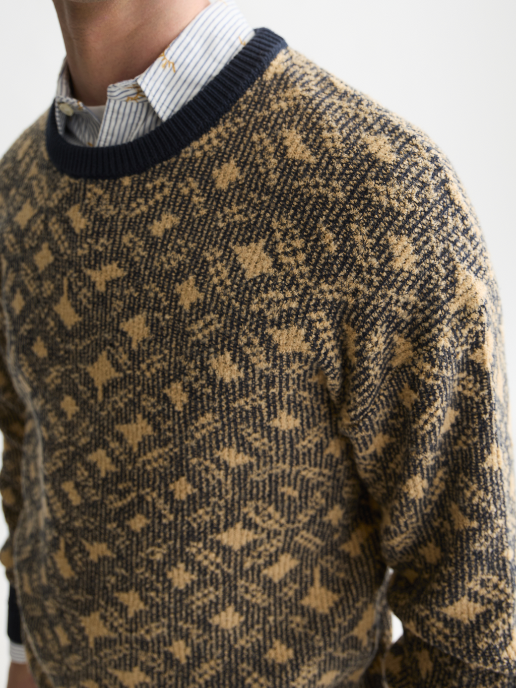 Jacquard Wool-Blend Extra Dropped Shoulder Pullover