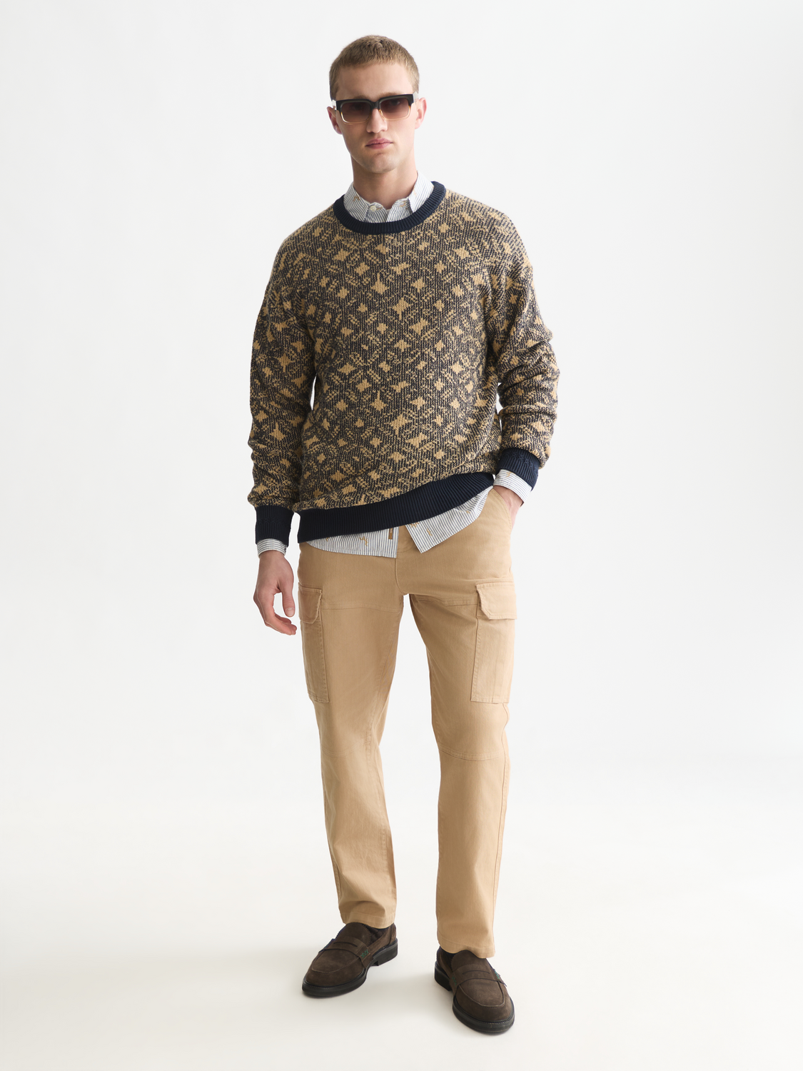 Jacquard Wool-Blend Extra Dropped Shoulder Pullover