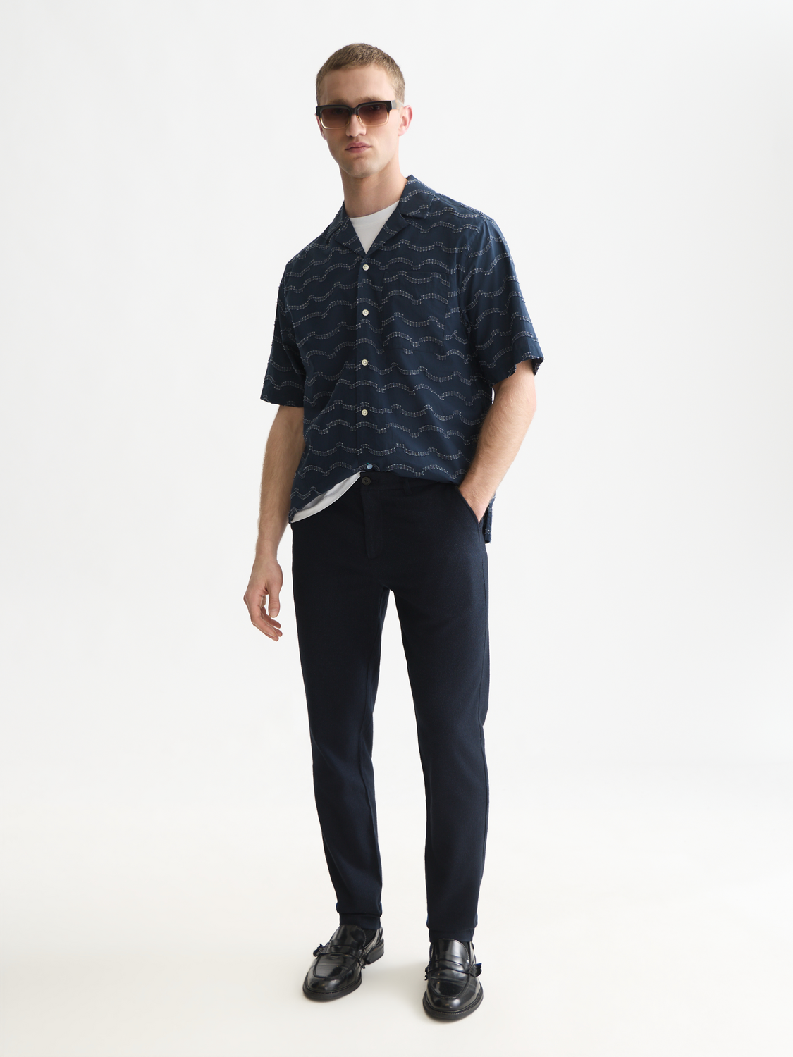 Wave Jacquard Short Sleeved Relaxed-Fit Shirt