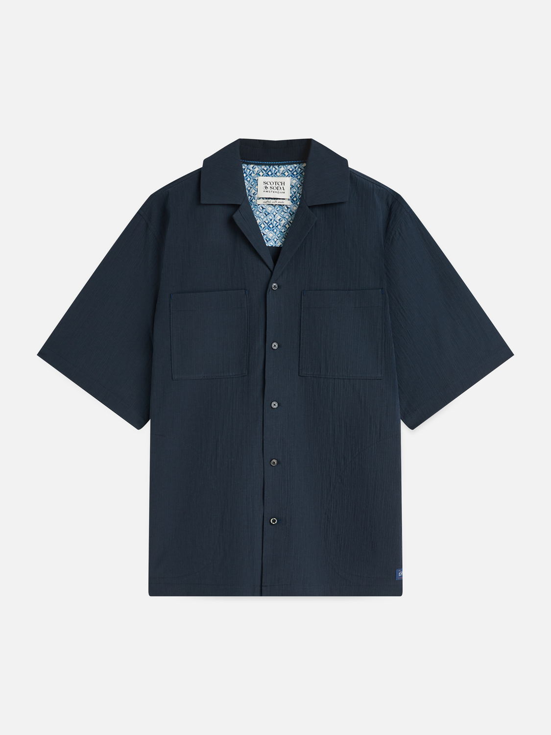 Crinckled Cotton-Blend Relaxed-Fit Short-Sleeved Shirt