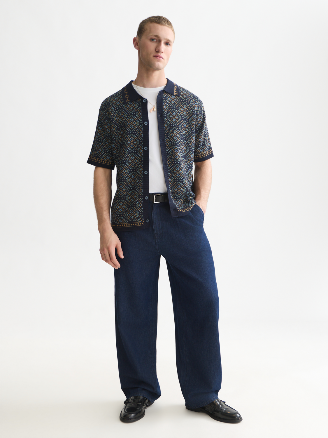 Jacquard Knitted Short Sleeved Shirt