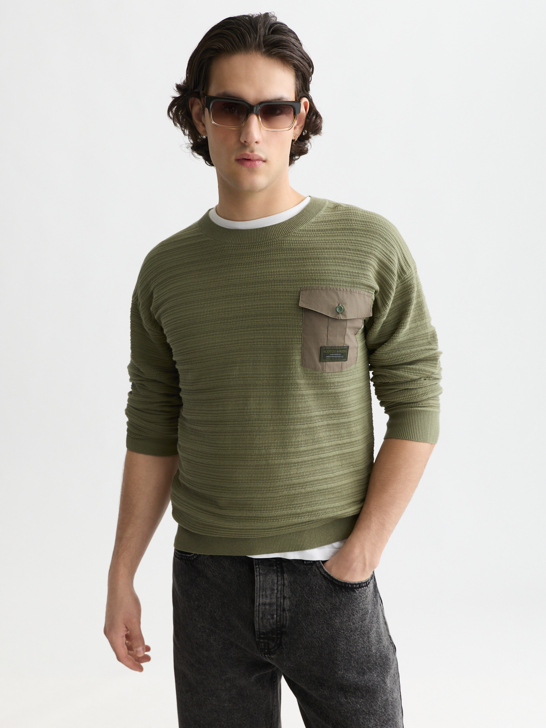 Structured Chest Pocket Relaxed-Fit Pullover