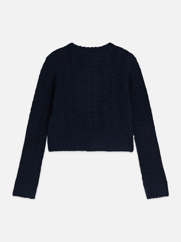 Girls' Pointelle Crew Neck Cardigan